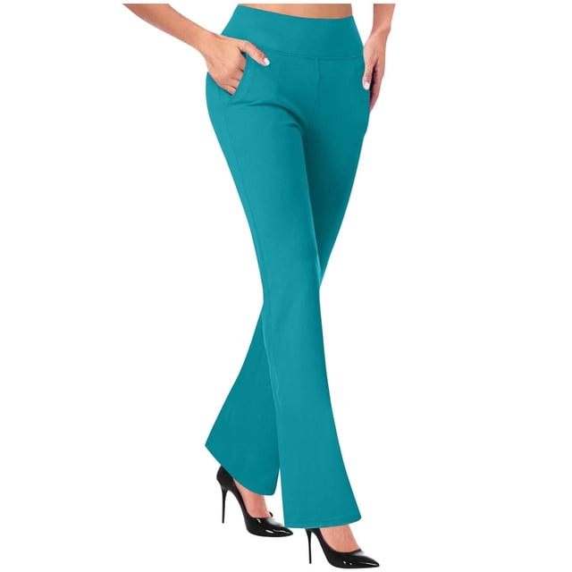 Yuyuzo Flared Pants for Women High Waisted Slim Fitted Solid Color Workout Lounge Trousers with Pockets