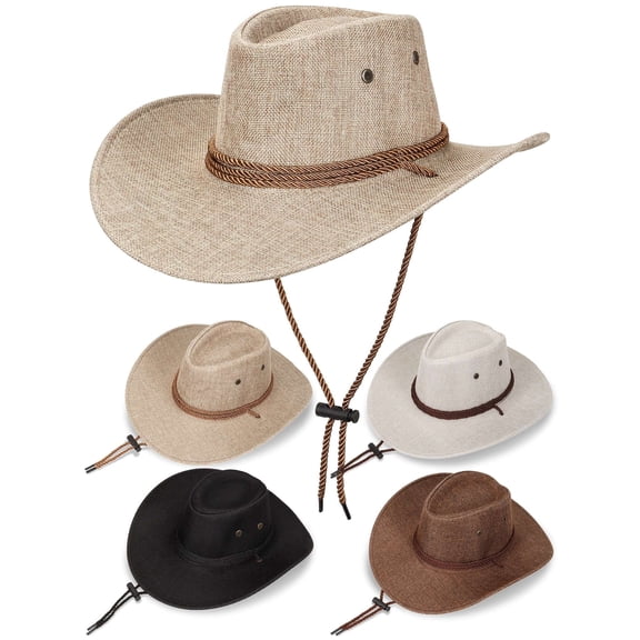 Spencer Cowboy Hat for Adult Men Women Cowgirl Hat with Adjustable Drawstring, Vintage Western Cow Boy Outfit Hat Wide Brim Cap (Black)