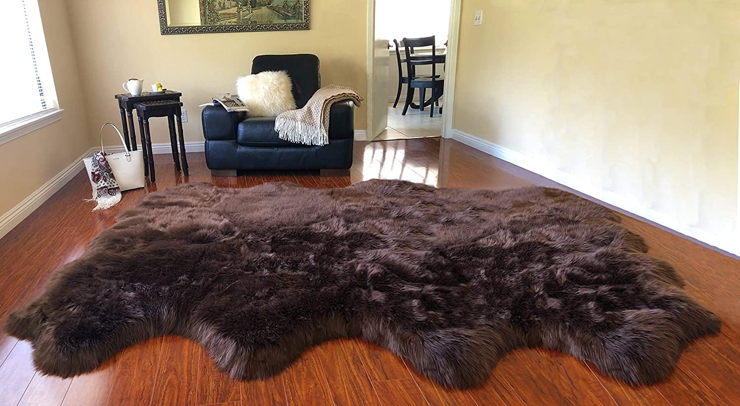 LAMBZY Faux Sheepskin Hypoallergenic Free Shape Silky Shag Rug, Luxury
