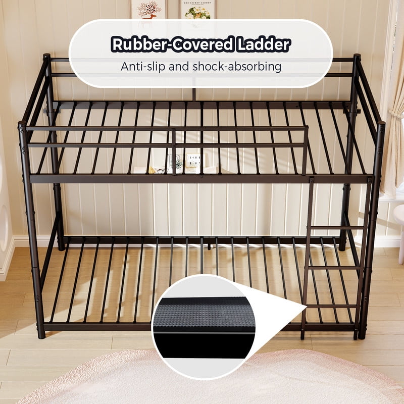 Twin-Over-Twin Metal Bunk Bed Convertible to 2 Separated Platform Beds, Noise-Free Kids Bed Frame with Rubber Anti-Slip Ladder