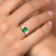 thumbnail image 4 of Gem Stone King 18K Rose Gold Plated Silver Green Nano Emerald and White Moissanite Filigree Style 3 Stone Ring for Women (1.75 Cttw, Oval 8X6MM and 6X4MM) (Size 8), 4 of 6