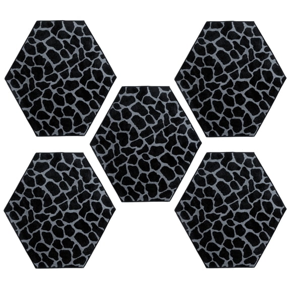 Furnish My Place Giraffe Black Grey Area Rug, Animal Print Area Rug, Pet-Friendly Rug, Baby Nursery Mat, Indoor Area Rug, Perfect for Living Room, Playroom, 3' Hexagon - Set of 5