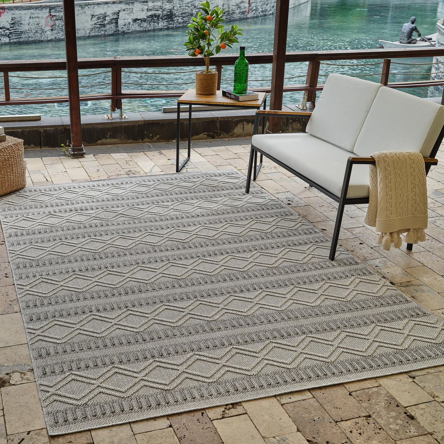 Tapis d'interieur exterieur abstrait Rug Branch Hogar, gris beige, moderne - Salon, chambre, salle a manger et cuisine