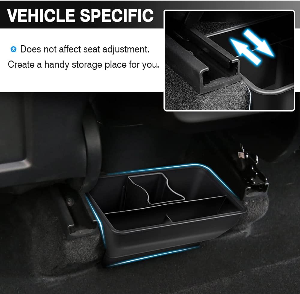MJMJ Rear Center Console Organizer for Tesla Model Y 2020-2024 2025 Accessories 2nd Row Back Seat Storage Box Under Seat Rear Middle Air Outlet Trash Can Container Bin ABS Black(Not for Juniper)