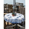 thumbnail image 2 of Outdoor Tablecloths with Umbrella Hole & Zipper, Navy Blue Floral Round Tablecloths 60 Inch, Vintage Flowers Plants Farmhouse Greek Key Waterproof Table Cloth, Patio/Pool/Picnic Table Covers, 2 of 8