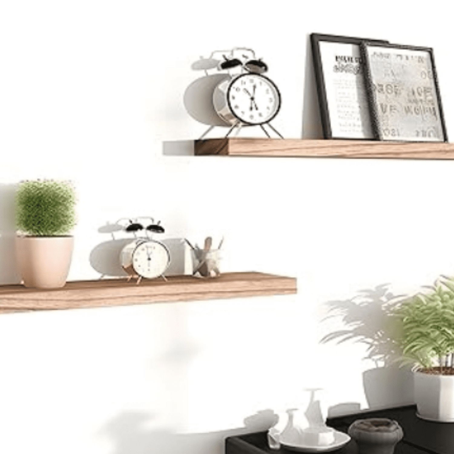 Wood Floating Shelves for Wall, Wooden Wall Shelves for Bedroom, Set of 6 Light Brown 17 Inch