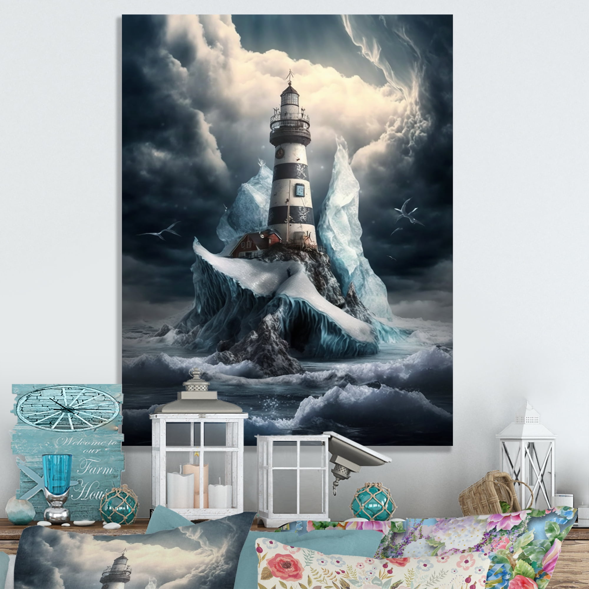 Designart Fantasy Lighthouse In The Arctic Ocean V Canvas Wall Art