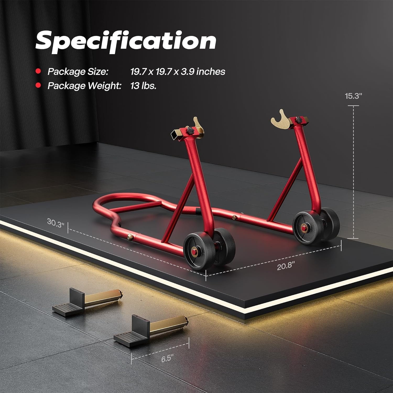 SPECSTAR Motorcycle Rear Wheel Stand,441 Lbs Capacity Heavy Duty Rear Lift Stand with U+L Adjustable Swingarm Spool, For Most Suzuki Yamaha Honda Kawasaki Motorcycles, Red