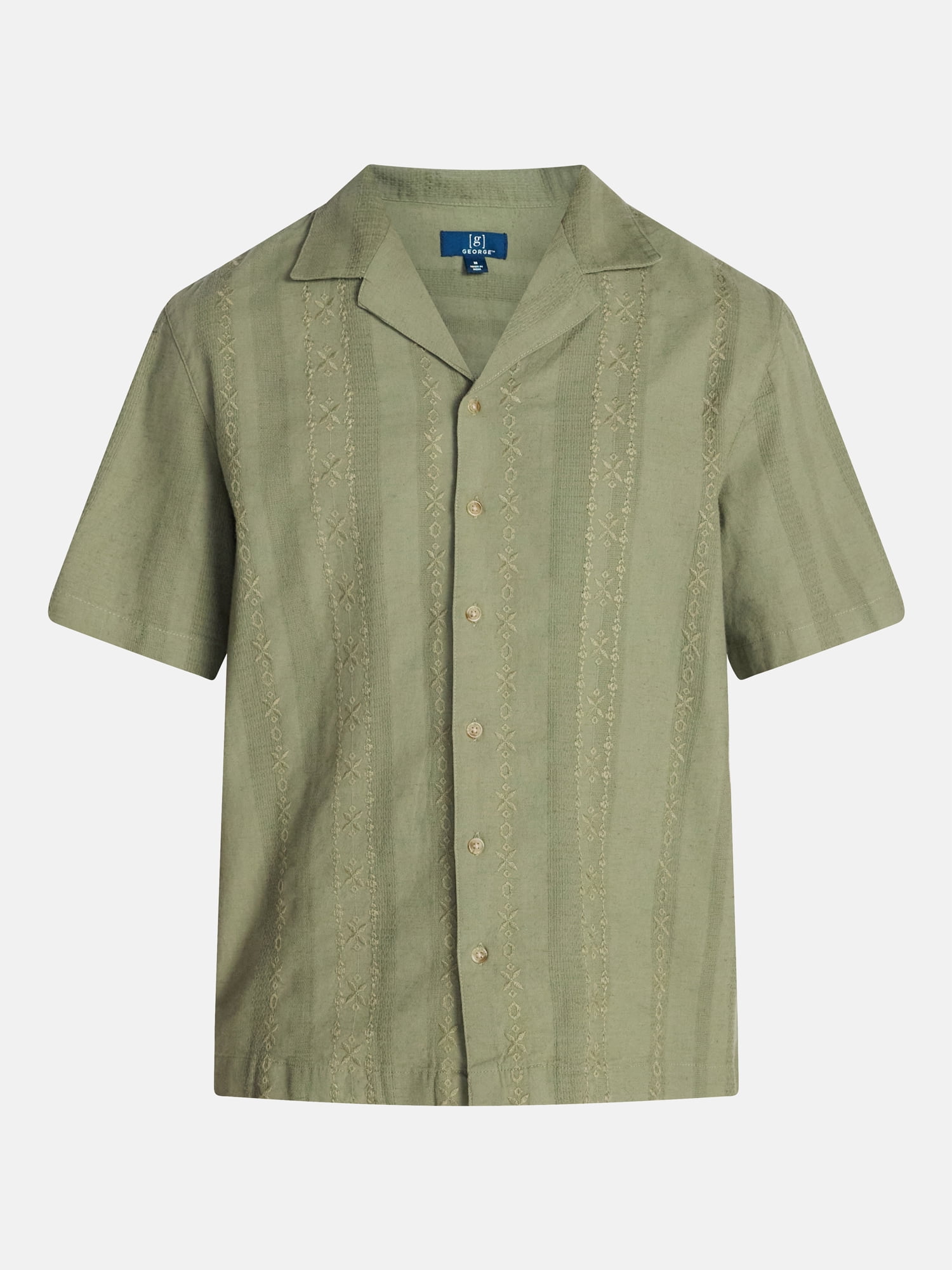 George Men's Embroidered Camp Shirt with Short Sleeves, Sizes S-5XL