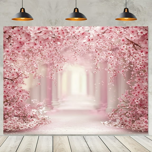 Cherry Blossom Backdrop Pink Flower Cherry Blossom Tree Wedding Photography Background Romantic Cherry Blossom Arch Nature Scene Bridal Shower Party Decorations Banner Supplies Photo Booth Props