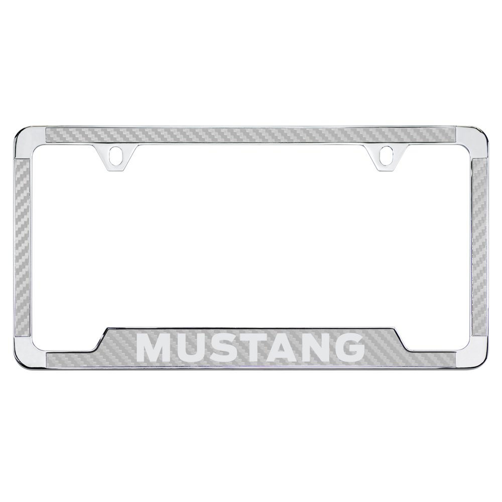 Ford Mustang Silver Simulated Carbon Fiber License Plate Frame Holder