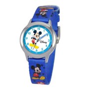Mickey Mouse Boys'Stainless Steel Time Teacher Watch, Printed Strap