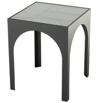 DecMode 18" x 22" Black Metal Geometric Accent Table with Glass Top, 1-Piece