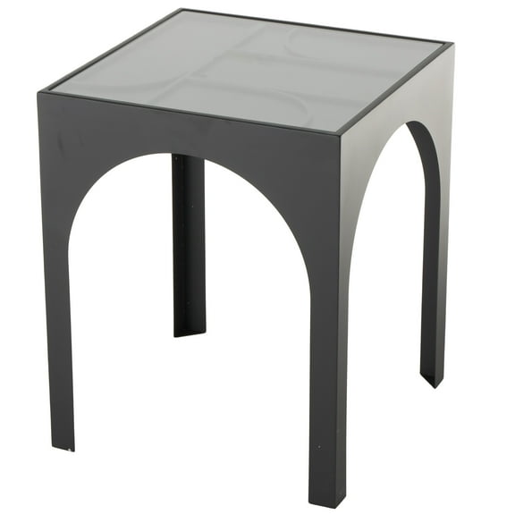 DecMode 18" x 22" Black Metal Geometric Accent Table with Glass Top, 1-Piece