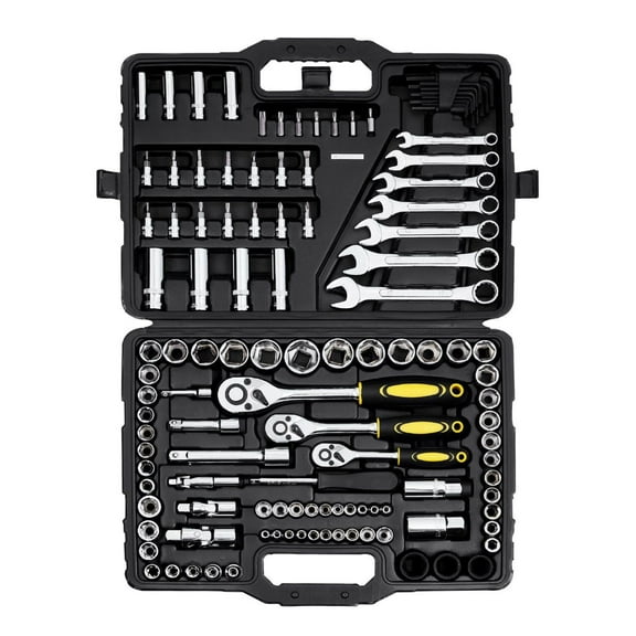 121-Piece Mechanics Tool Set 1/4" 3/8" 1/2" Drive Sockets SAE and Metric