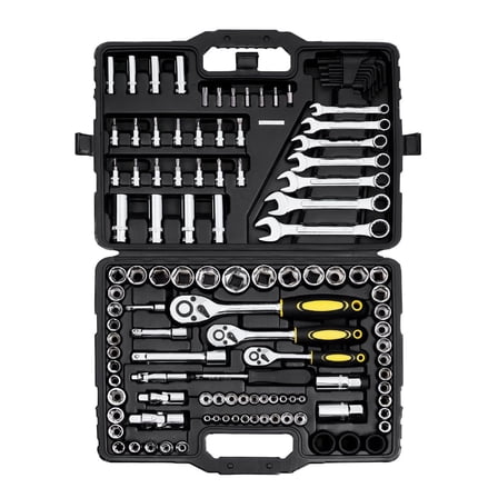 121-Piece Mechanics Tool Set 1/4" 3/8" 1/2" Drive Sockets SAE and Metric