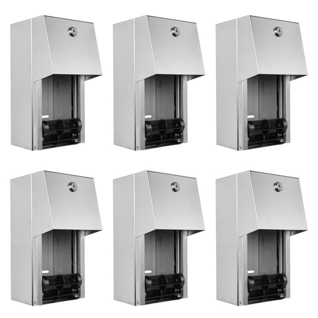 Lot de 6 - Distributeur de Papier Toilette Commercial à Double Rouleaux - Design Verrouillable Distributeur Mural Commercial Robuste, Acier Inoxydable de Qualité Commerciale 304 - 6-3/4 Pouces P x 6 Pouces L x 12 Pouces H
