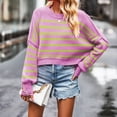 thumbnail image 4 of Timegard Women's Sweaters Striped Drop Shoulder Long Sleeve Cropped Pullover Fall Casual Comfy Knit Top, 4 of 5