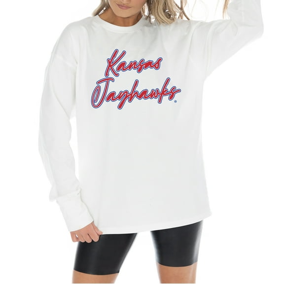 Women's Gameday Couture White Kansas Jayhawks Midweight Oversized Long Sleeve T-Shirt