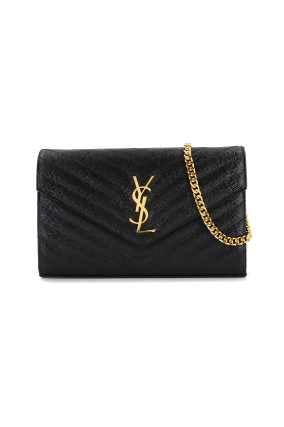 Pre-Owned Saint Laurent Cassandra Chain Wallet, black leather with gold hardware,...