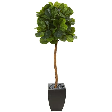 Nearly Natural 64in. Fiddle Leaf Artificial Tree in Black Planter (Real Touch)