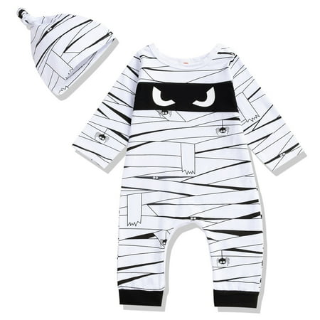 

nsendm Boy Clothes 12-18 Months Toddler Kids Girls Boys Infant Long Sleeves Halloween Prints Custome Meow Romper White 3-6 Months