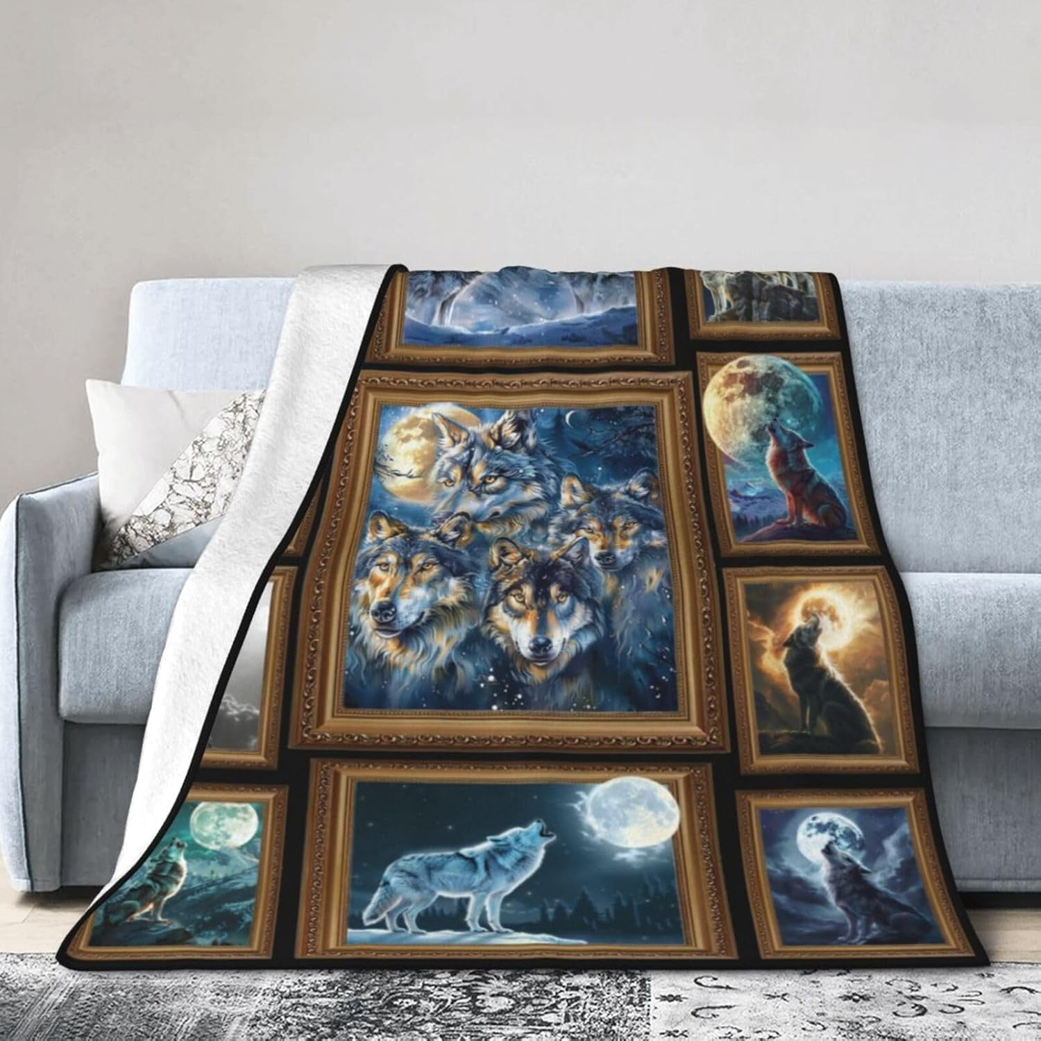 Kuscheln Wolf Blanket Soft Cozy Wildlife Animal Throw Blanket Gifts for Women Girls Super Plush Warm Wolf Stuff Lightweight Fleece Flannel Gift Blankets for Kids Adults 50"X60"