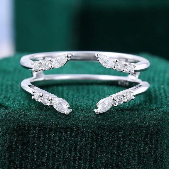 Silvago Jewel White Gold Plated 14K Diamond Rings for Her - Marquise Cut Excellent 1.4 Ct Diamond Ring For Women's - Double Enhancers Diamond Rings for Women's - Double Band Rings for Women's