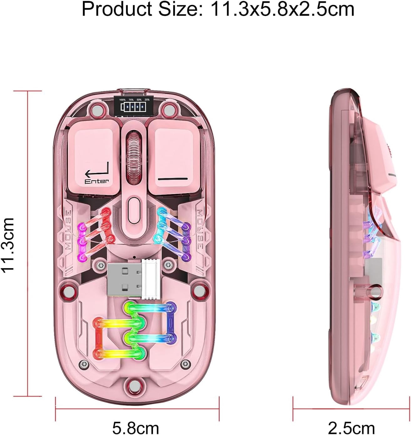 Wireless Bluetooth Gaming Mouse, Transparent Dual-Mode BT 5.0 + 2.4G RGB Mouse, Magnetic Top Cover Rechargeable Silent Mouse for PC Laptop Tablet