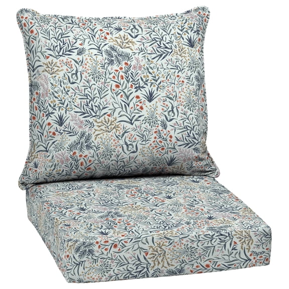ARDEN Outdoor Deep Seat Cushion Set, 24 x 24, Water Repellant, Fade Resistant, Deep Seat Bottom and Back Cushion for Chair, Sofa, and Couch, Pistachio Botanical