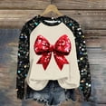 thumbnail image 2 of Cmfcve Women's Cute Christmas Sweatshirt Plus Size Sequins Patchwork Print Pullover Raglan Long Sleeve Crew Neck Xmas Base Apparel, 2 of 4