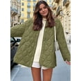 thumbnail image 4 of Female Oversized Quilted Jacket Button Down Cotton Padded Outerwear with Pocket Army Green M, 4 of 8