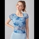 thumbnail image 5 of Blusas Ajustadas de Corta con Frunces y Estampado Floral de Cuello Asimétrico para Mujer Azul L, 5 of 7