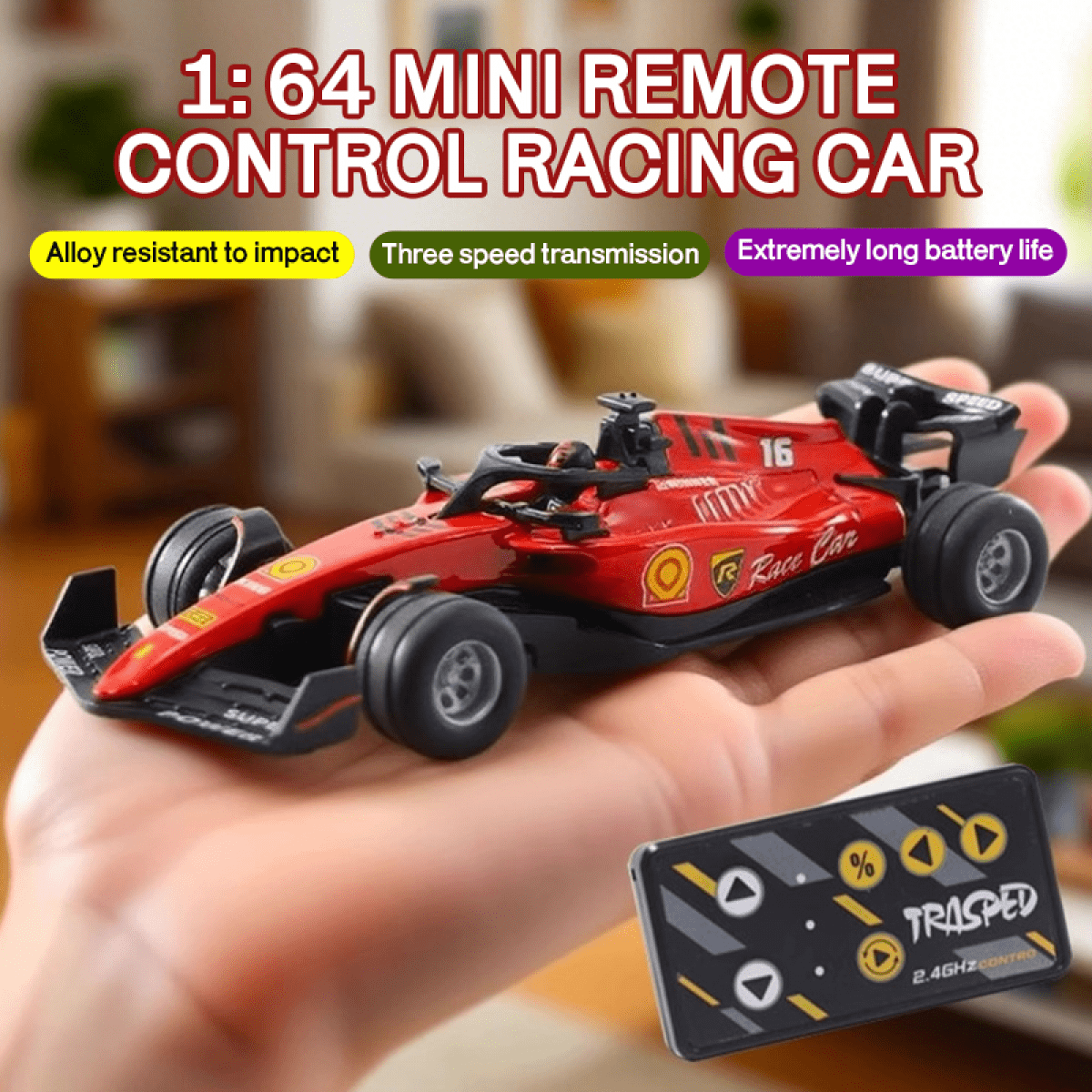 Remote Control Car 1:64 Scale Formula RC Race Car with Lights, Alloy Racing Vehicle for Adults Kids Gifts-Blue