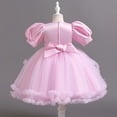 thumbnail image 6 of Wuxian Toddler Girls Bow Tutu Sequins Dress Short Puff Sleeve Round Neck High Waist Ruffles Tutu Dress Glitter Mesh Party Gown With Layered Dresses,Pink,2-3 Years, 6 of 7