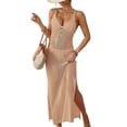 thumbnail image 2 of Warop Women's Spaghetti Strap Dress, Solid Color with Tie Waist and Side Slit, Gold Button Accents, for Casual Wear and Party, 2 of 5