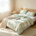 thumbnail image 5 of Washed Cotton Summer Quilt Cotton Filling Cool Breathable Plaid Bed Blanket Lightweight Quilt for Hot Weather Bedroom Dorm Home Decor, 5 of 6