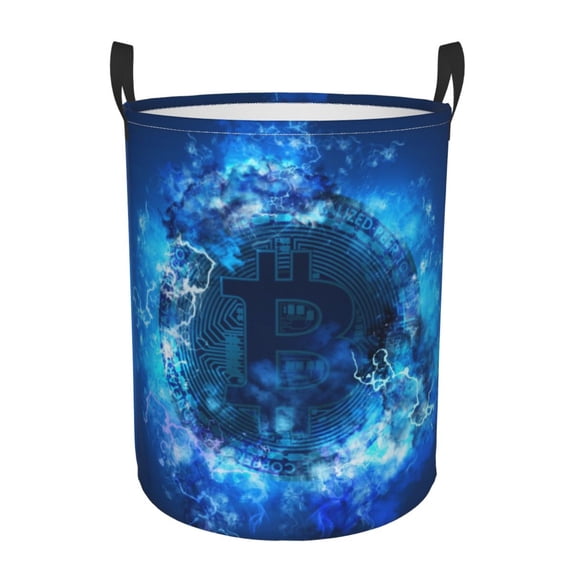 DouZhe Waterproof Collapsible Large Laundry Baskets, Bitcoin Blockchain Prints Circular Hamper with Handles