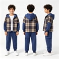 thumbnail image 3 of Jolyshlid Boys 2 Piece Sweatsuit Flannel Plaid Button Shirt Hoodie and Cargo Pants Sets for Kids Clothes Dark Blue 9-10 Years, 3 of 11