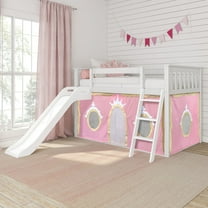 Low Bunk With Easy Slide & Light Pink & Gold Princess Curtain, White