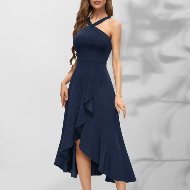 Robe à Volants pour Femmes, Robe d'Été Décontractée Sans Manches à Col Rond, Tissu en Polyester Doux pour un Port Polyvalent