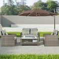 thumbnail image 5 of 6 Piece Patio Furniture Sets, Solid Wood Garden Conversation Sectional with Ottomans, Gray Cushions and Throw Pillows for Backyard, 5 of 6
