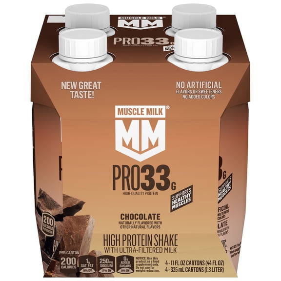 Muscle Milk Pro 33g High Protein Shake Ultra Filtered Milk, Chocolate 11 fl oz, 4 pack