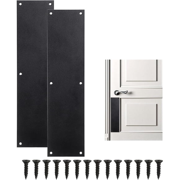 2 Pcs Stainless Steel Door Kick Plate 15"x3.5" Door Push Plate Metal Door Plate with Screws Kick Plates for Exterior Door, Front Door, Interior Doors Avoid from Scratches, Kicking, Black