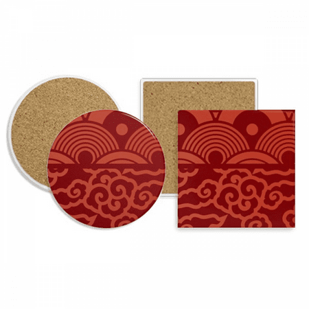 

Clouds Waves Pattern Chinese Japanese Style Coaster Cup Mug Holder Absorbent Stone Cork Base Set