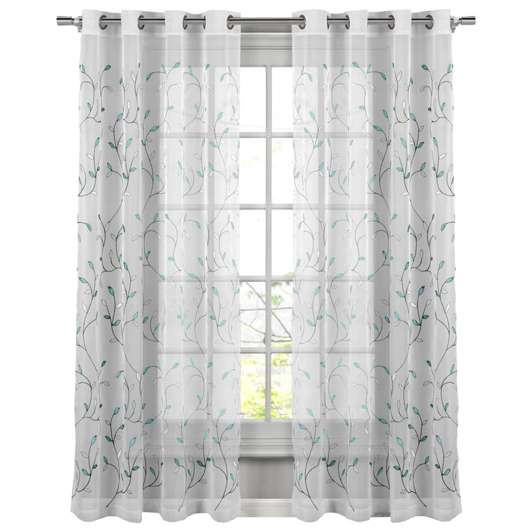 Creative Home Ideas Embroidered Sheer Curtain Blue photo 2