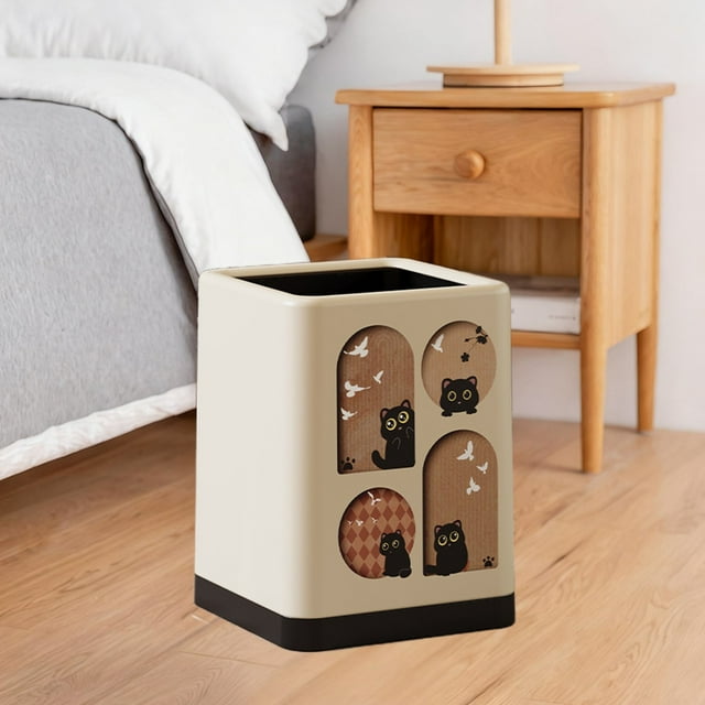 Botes De Basura De Plástico Cubo De Basura De Plástico Blanco De 29.5x23.6x23.6cm Con Tapa Y Ruedas, Diseño De Doble Barril Con Dibujos Decorativos Para Dormitorio Y Sala De Estar (1 Unidad) Rkxzt