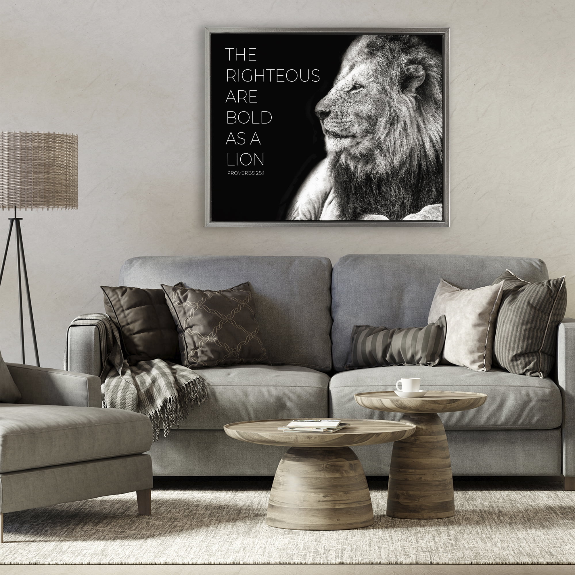 Stupell Industries The Righteous Bold As A Lion Gray Framed Floater Canvas Wall Art, design by Shelley Lake