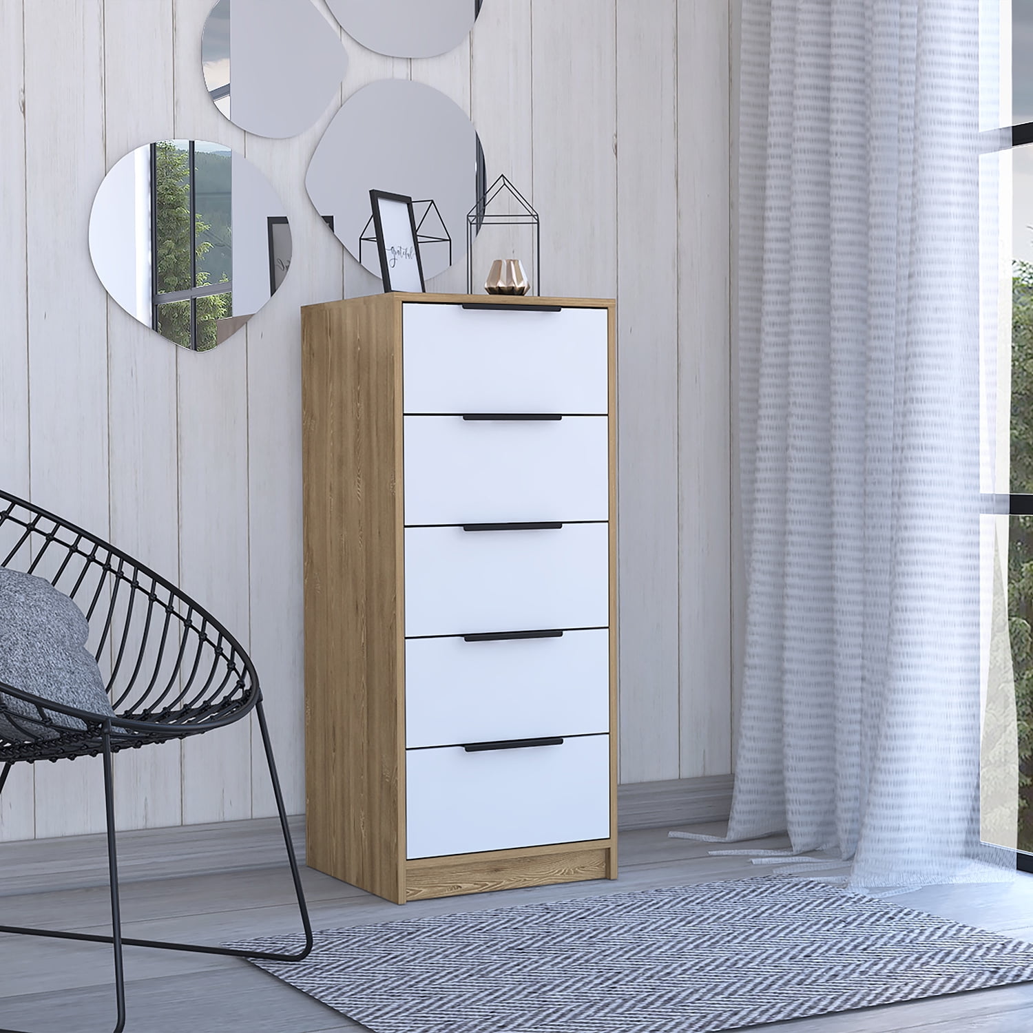 Kadyn 5 Drawers Dresser, Chest of Drawers with Metal Handle, White+Wood Storage Cabinet, Nursery Dresser Kadyn 5 Drawers Dresser, Chest of Drawers with Metal Handle, White+Wood Storage Cabinet, Nursery Dresser