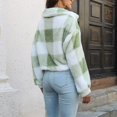 thumbnail image 4 of IROINNID Women's Jacket Shearling Jacket Turndown Lapel Plaid Long Sleeve Leisure Lattice Recreational Coat Tops, Green, 4 of 5